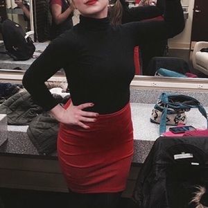 Long Red Pencil Skirt
